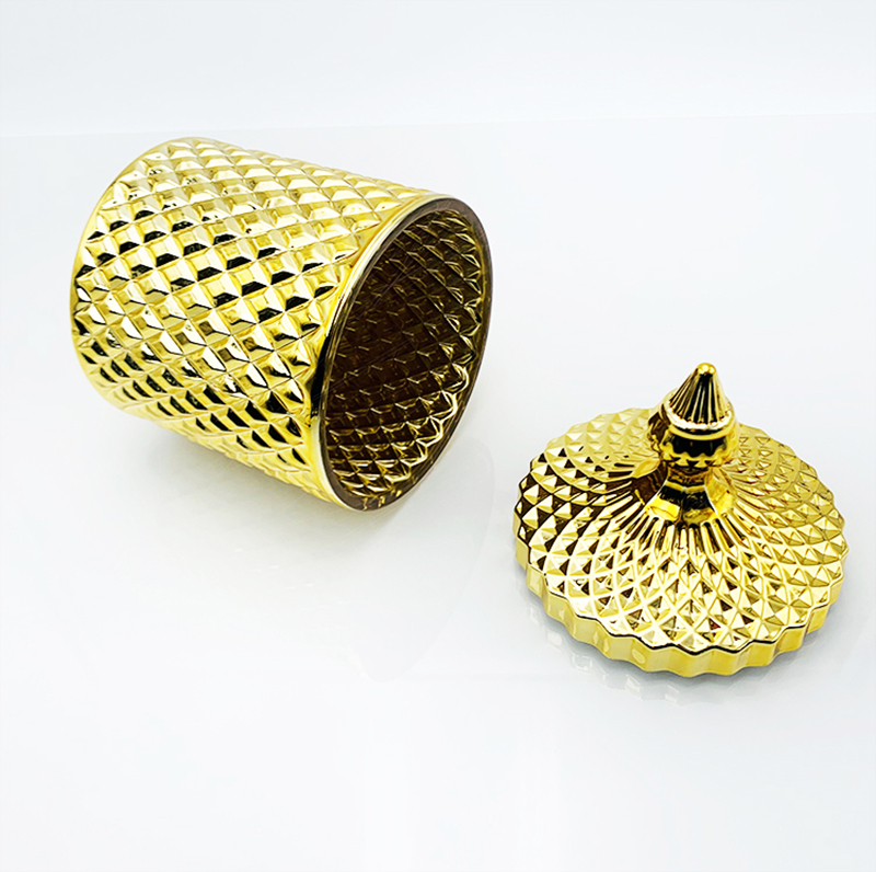 Luxury Gold Glass Candle Jar With Lid OEM Manufacturing