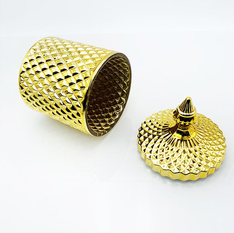 Luxury Gold Glass Candle Jar With Lid OEM Manufacturing