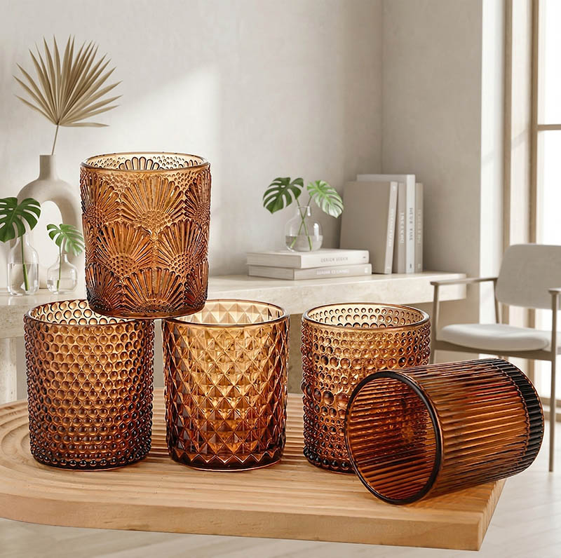 Morden Glass Jar with Embossed Pattern for Home Decoration