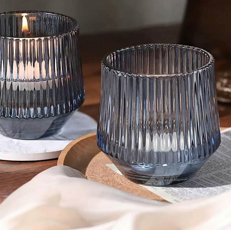 Hexagonal Vertical Stripe Glass Candle Vessels