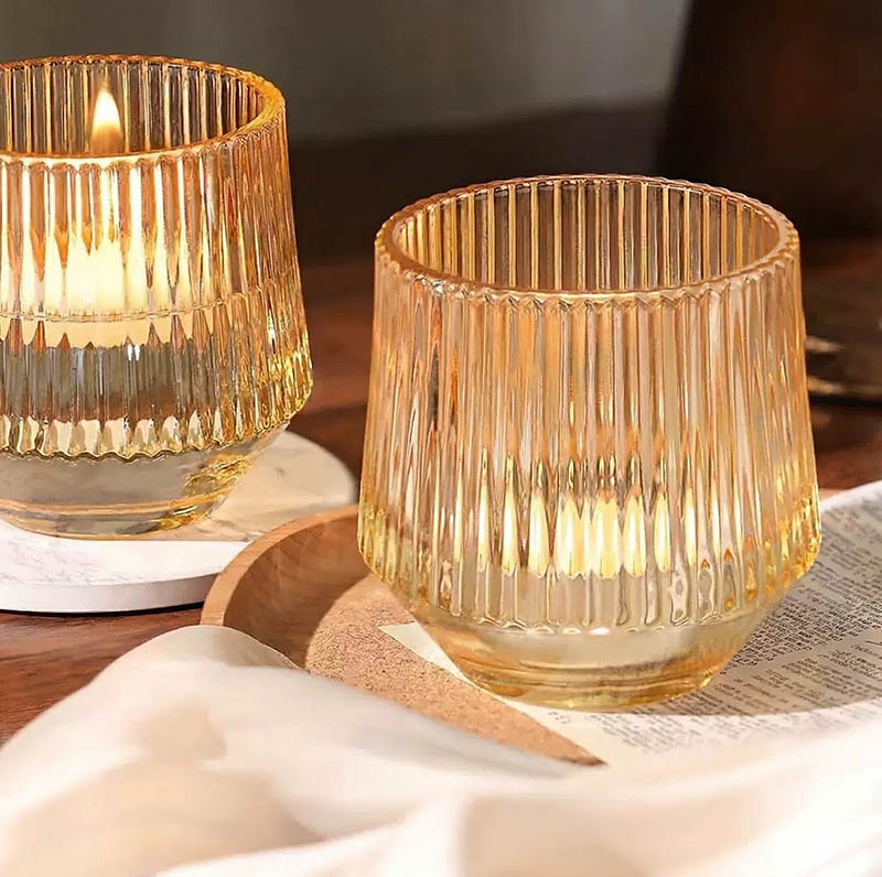 Hexagonal Vertical Stripe Glass Candle Vessels