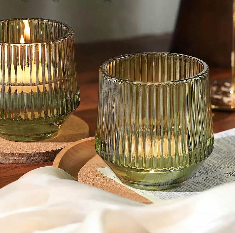 Hexagonal Vertical Stripe Glass Candle Vessels