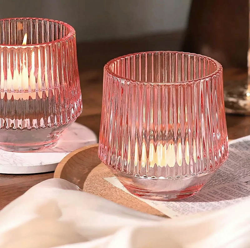 Hexagonal Vertical Stripe Glass Candle Vessels