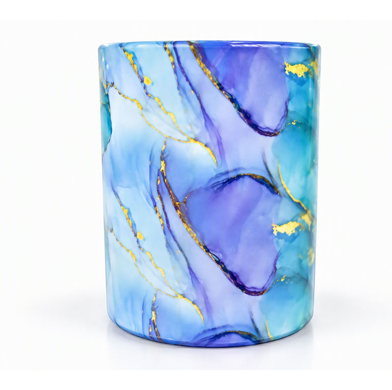 Blue Marbling Glass Candle Jar for Home Decoration