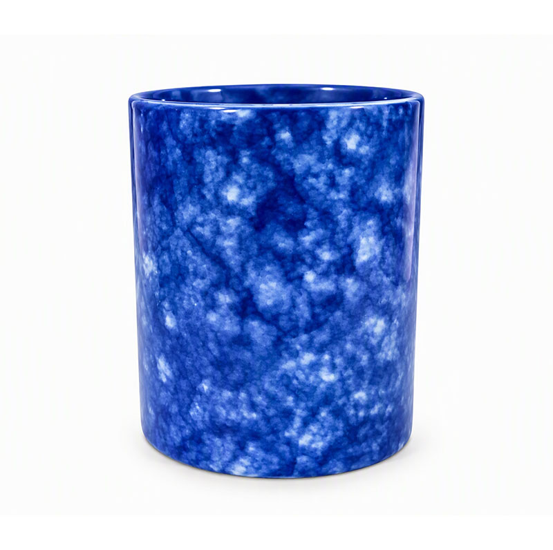 Blue Marbling Pattern Glass Candle Vessel