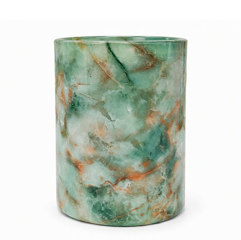 Green Marbling Glass Candle Jar