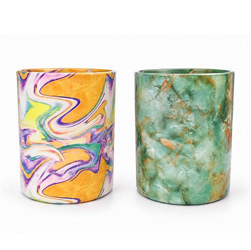 Green Marbling Glass Candle Jar
