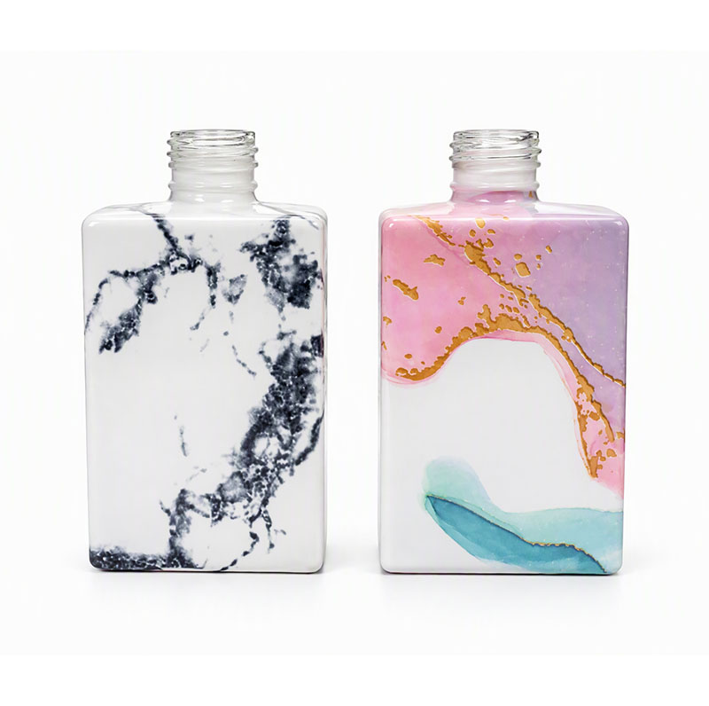 Square Glass Diffuser Bottle with Customized Marbling Pattern